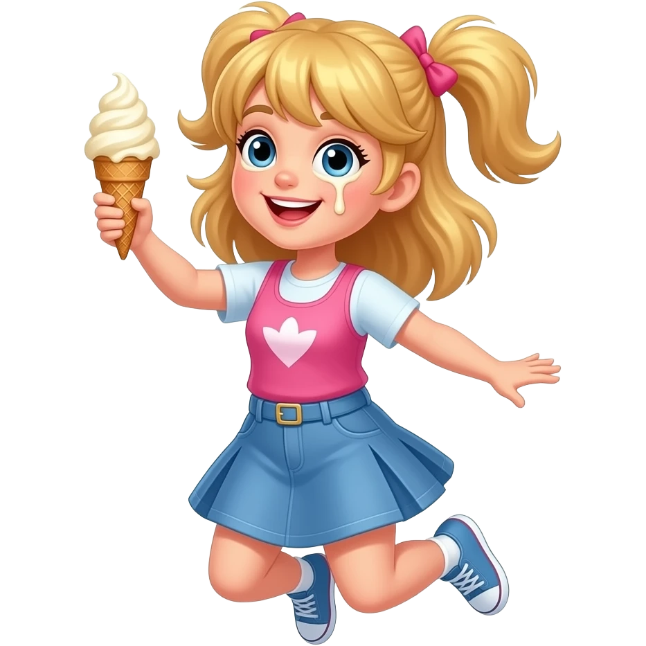 Dripping vanilla icecream in the face and leaps of a blond girl emoji
