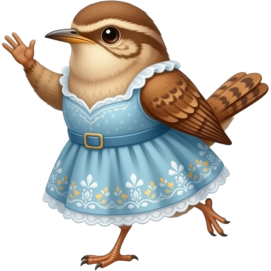 Dancing haired Wren in a dress emoji