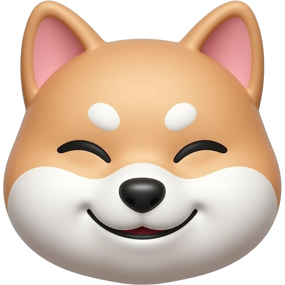 sly Shiba emoji with half‑smile, one brow raised (asymmetrical), eyes half‑closed, palette: pale pink face, charcoal details, white highlight on lips, understated glossy sheen, slightly tilted head to convey irony, high clarity lines, 1024x1024, negative: ambiguous expression. emoji
