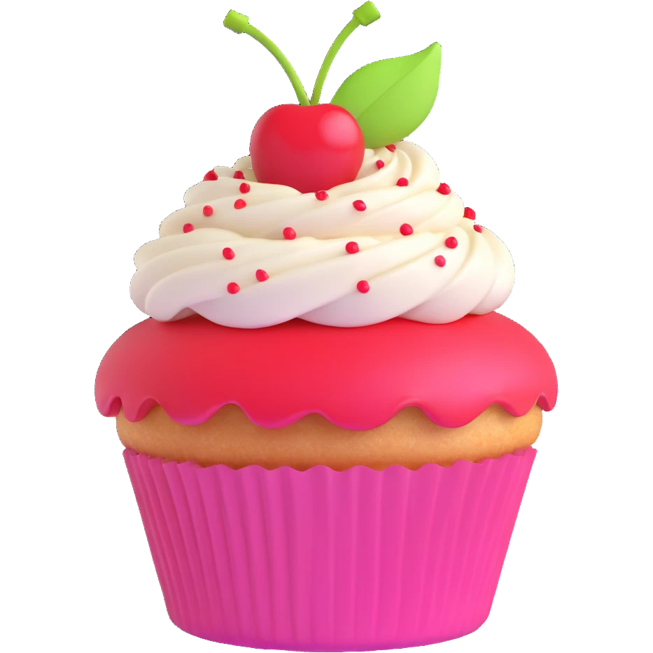 cupcake with a cherry on top and cheerful look emoji