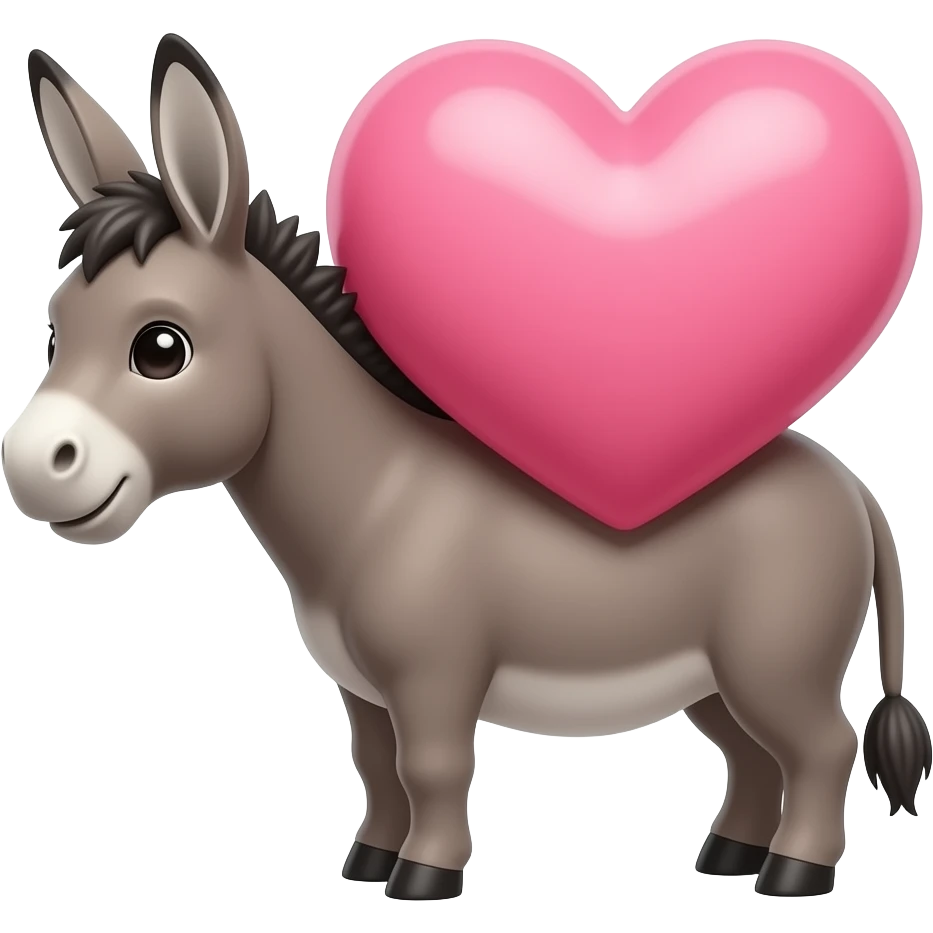 Big pink hleart on a very very tiny cute donkey's back emoji