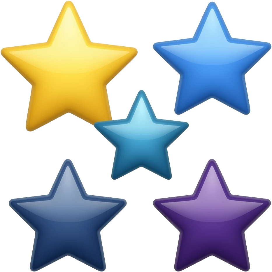 yellow star on the side (next to the star), two shiny (colors: medium, slate blue, velvet indigo), minimalism emoji