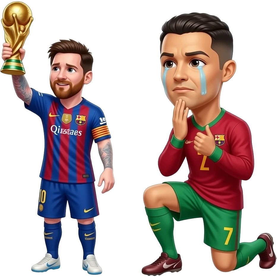 Messi alzando la copa del mundo y cristiano Ronaldo llorando ...
