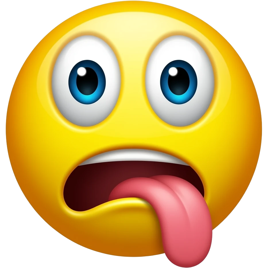 A circle yellow with tongue hanging down drooling looking like he is stupid confused emoji