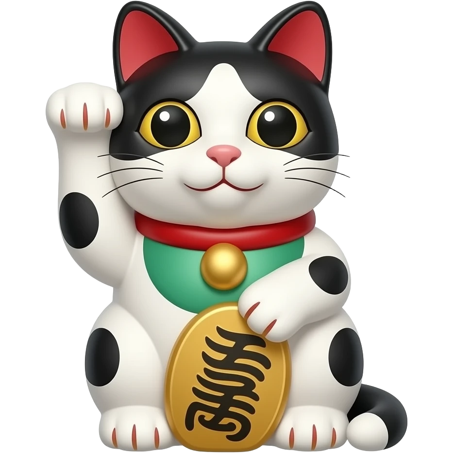 a sitting 黑白 招財貓 招財 emoji