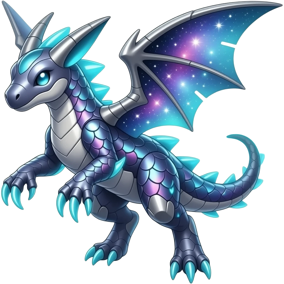 Shiny Futuristic Celestial Fakemon-Pokemon-Digimon-Spectrobes-Raptor-Noivern-fusion, full body emoji