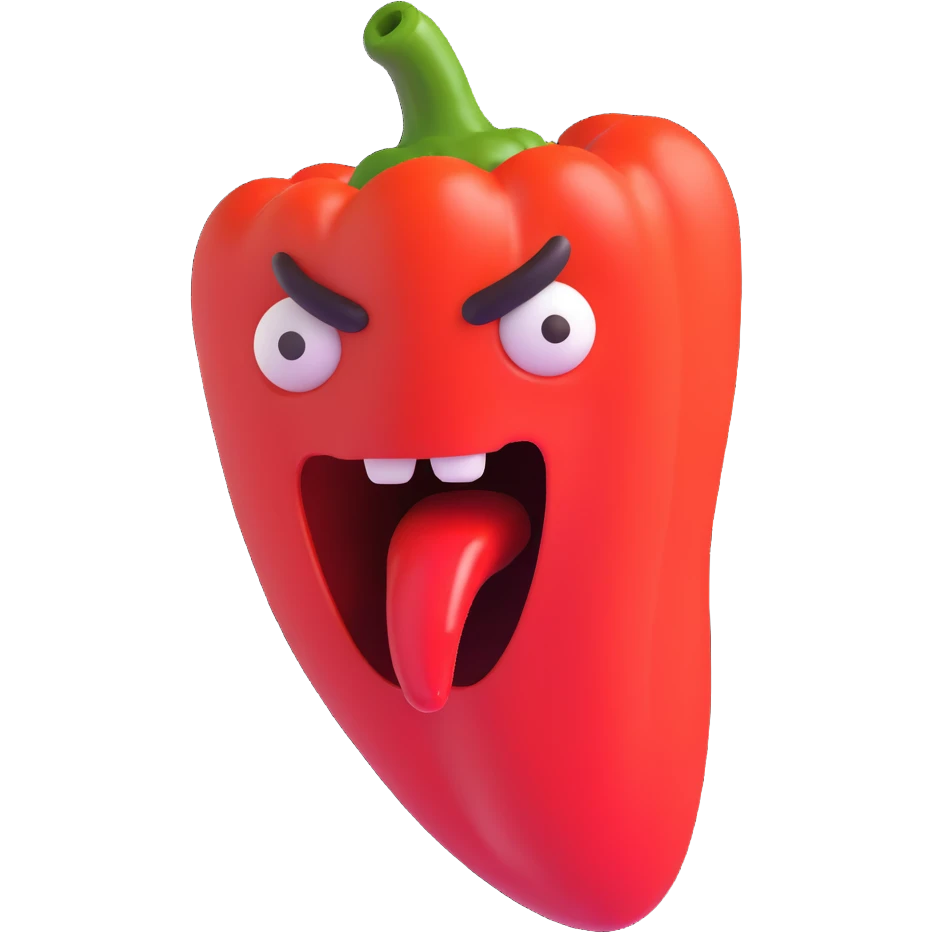 evil pepper with brain sticking out and screaming, no text emoji