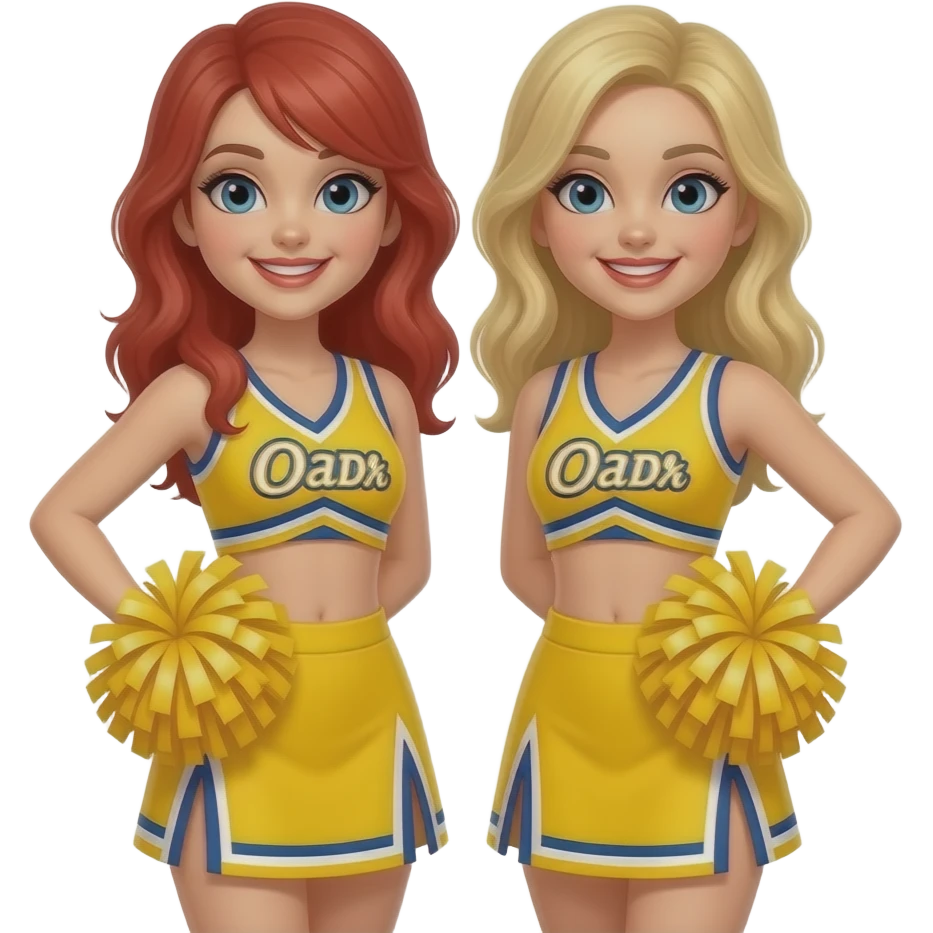 A redhead cheerleader beside a blonde cheerleader emoji