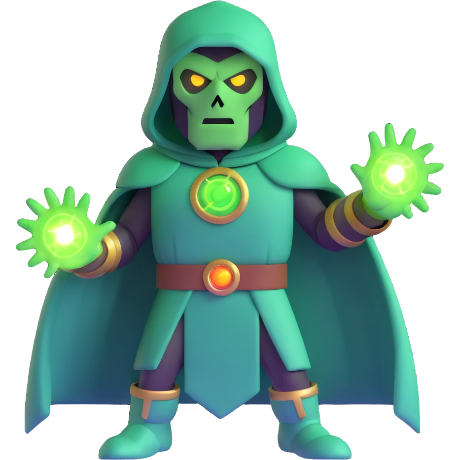 Doctor Doom with green magic energy and glowing eyes emoji