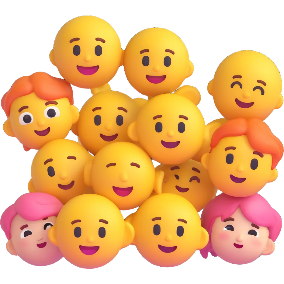 BTS K-pop group as cute 3D emoji characters, each member with playful expressions, pastel background emoji