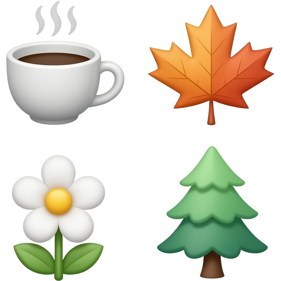 Cute nature reaction emojis in watercolor style: a steaming coffee cup ...