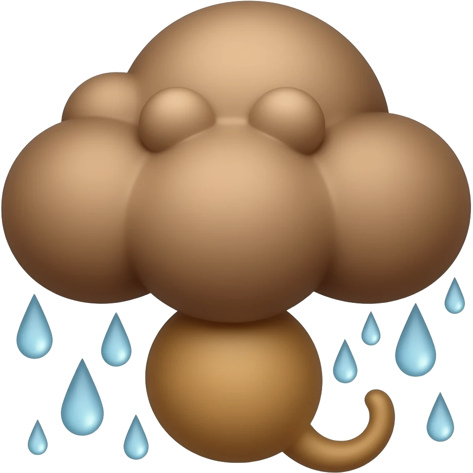 Wet brown pussy shaped as a cloud and raining emoji