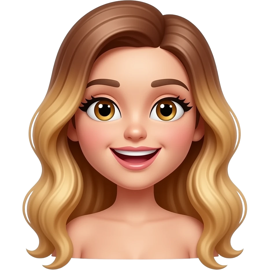 Luxury 3D girl emoji, glamorous makeup, she should look so happy and excited, long sleek blowout hair with honey blonde balayage, lightly tanned skin, glossy nude lips, soft lighting, chic Instagram aesthetic, ultra realistic. emoji