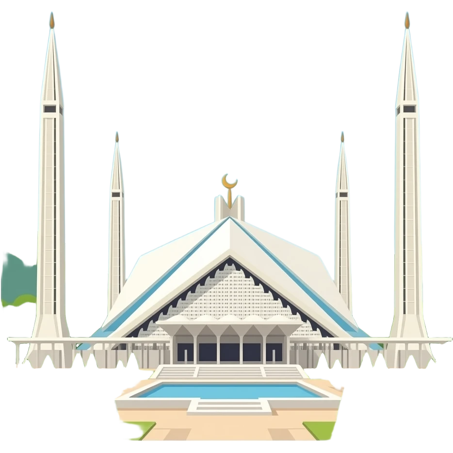 icon featuring Faisal mosque in Pakistan, no frames, no sky, realistic. Transparent background. emoji