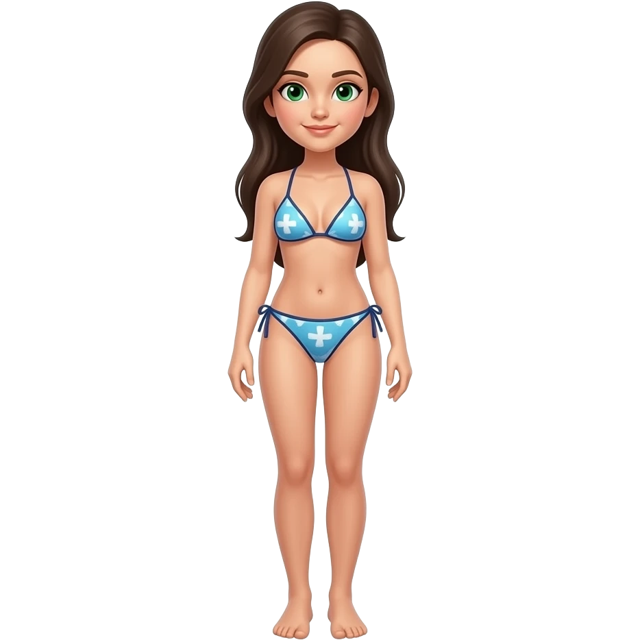 female green eyes and body complete with arms and legs with swimwear and topless emoji