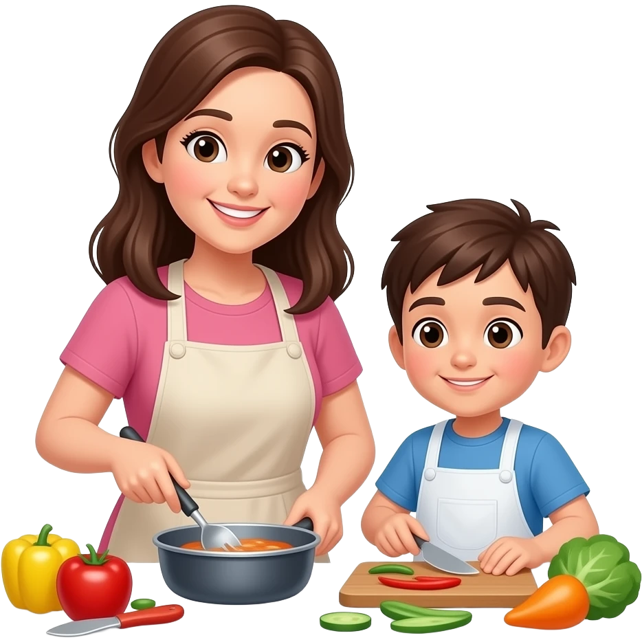 Мама и сын готовят вместе emoji