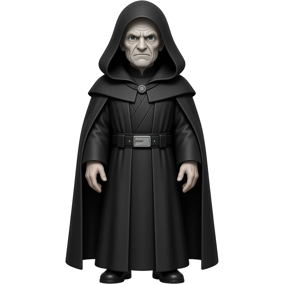 Full length body, entire body, realistic, Darth Sidious, Old, wrinkled gray skin, wearing cloak and hood emoji