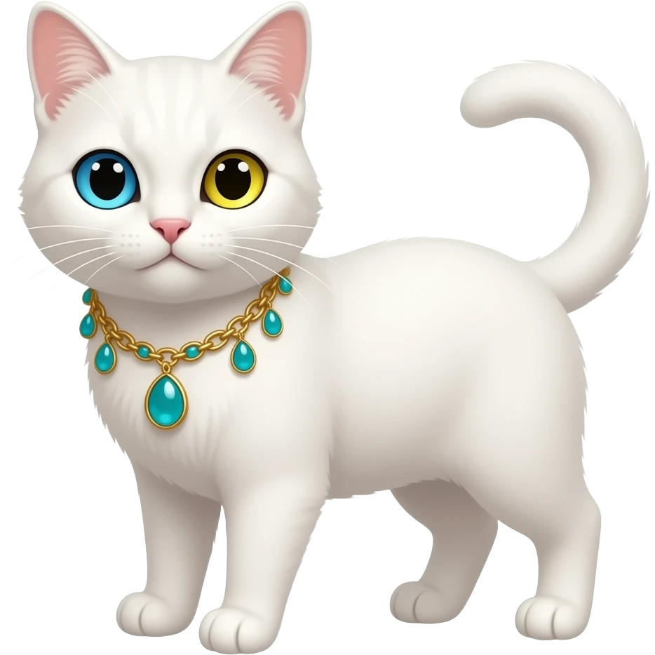 White Cat art nouveau with gold and cyan jewelry and heterochromatic blue and yellow eyes emoji