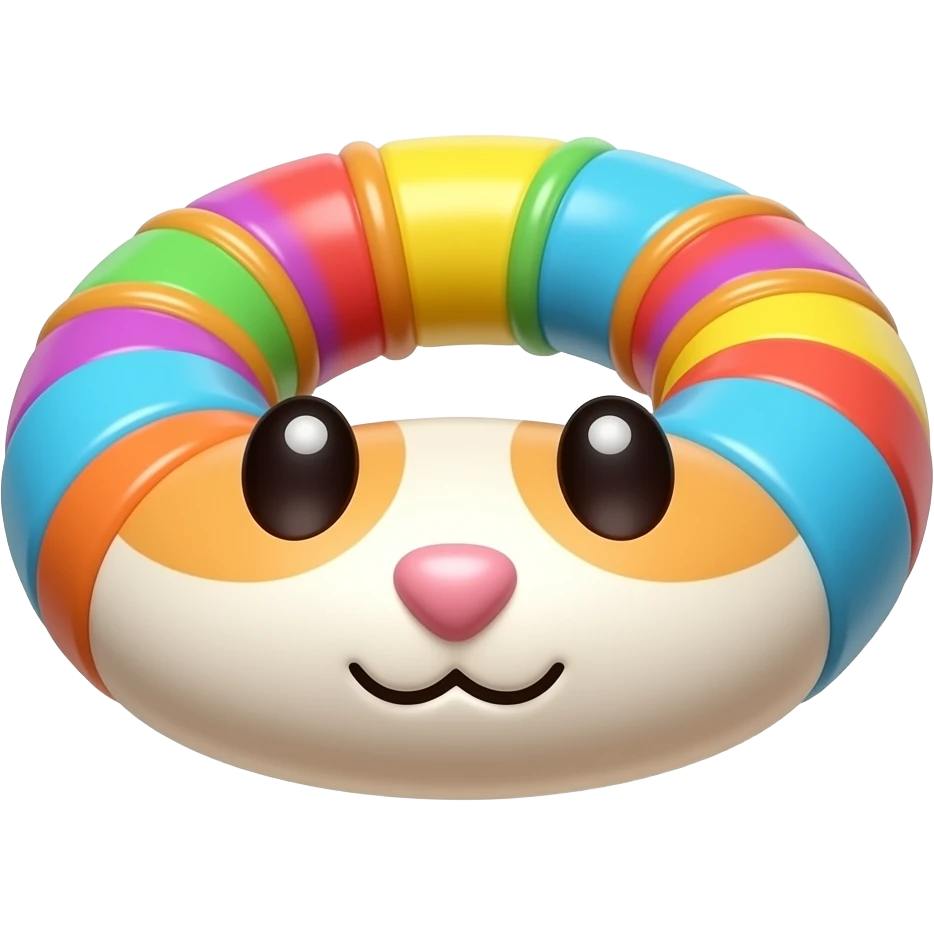 Create a cute 3D emoji icon of a colorful hamster tunnel toy, curved tube shape with bright sections and round openings. No hamster, no animal, no character. Glossy plastic, soft shadows, centered on transparent background, no text. emoji