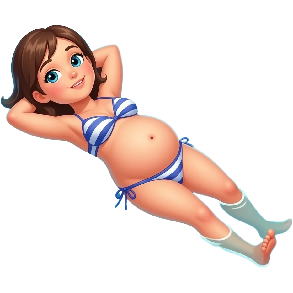 A girl enjoys beach holiday in her swimmers,but she is so full from a lunch break that she is about to burst,Then her fat Tummy rolls & drops out,she will just lay on her back in the shallow cool water,her gluttonous belly promotes a good resort business. emoji