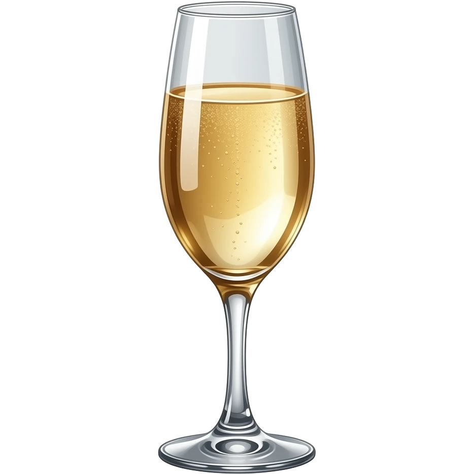 A delicate emoji of a champagne glass with golden liquid, sunlight reflecting through the glass creating prismatic light streaks, soft pink and gold shimmer, elegant and sparkling, lifestyle beauty aesthetic emoji