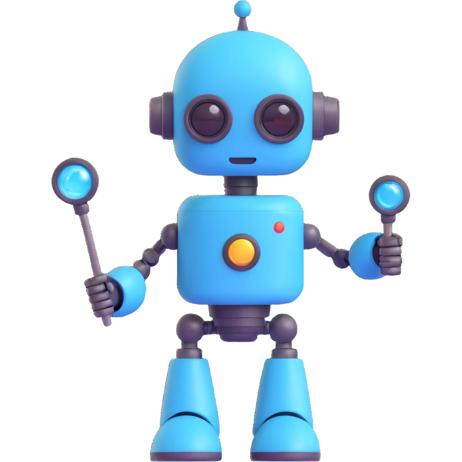 A cute robot is holding a magic wand emoji
