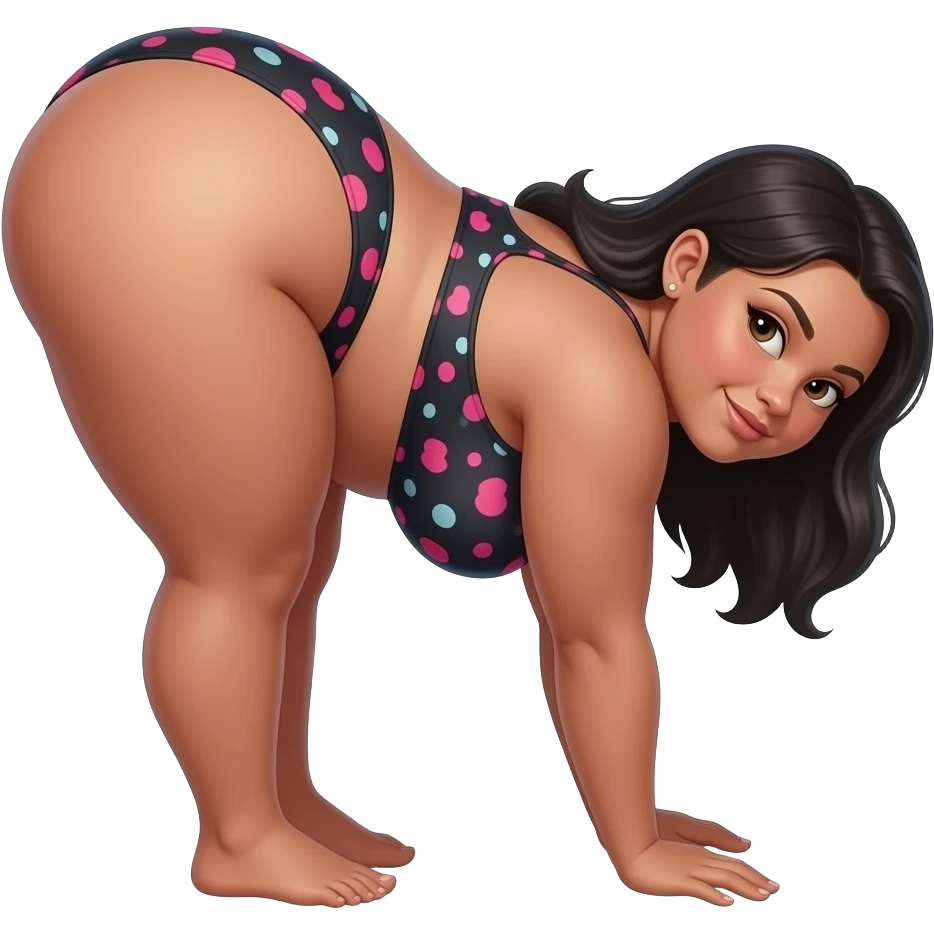 chubby big butt tanned woman bent over black hair emoji