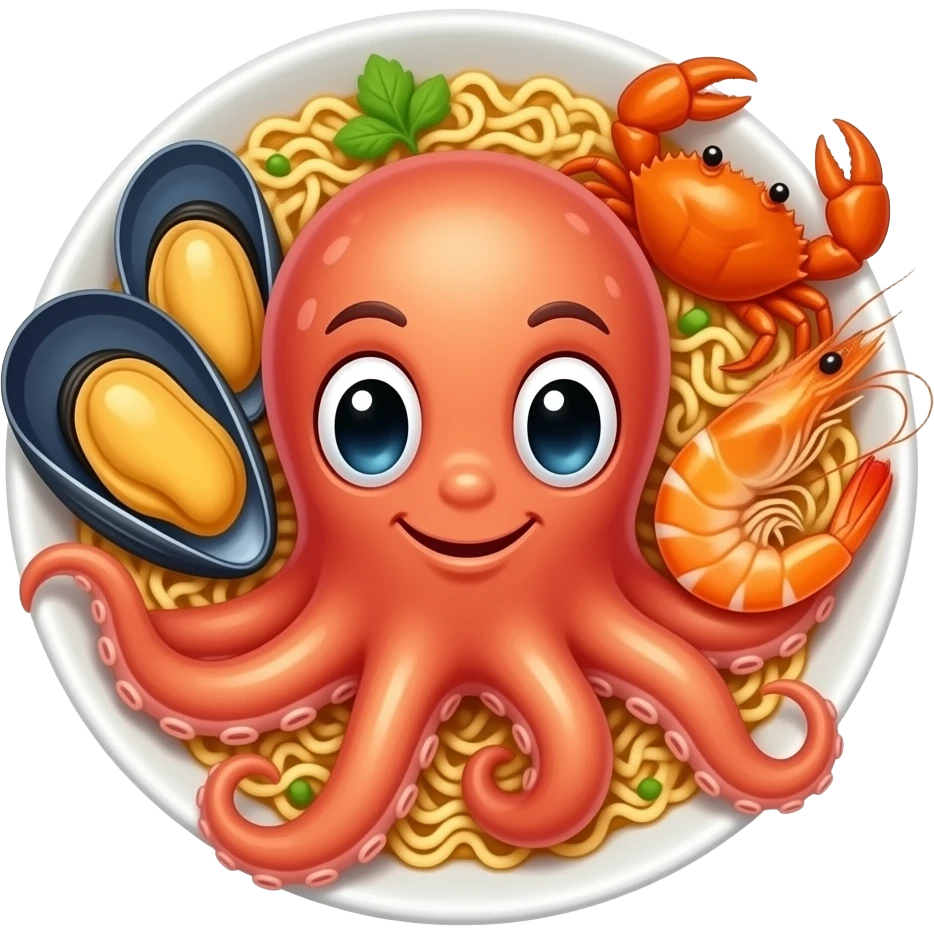 Big Octopus with mussels and shrimp and crab instant noodle emoji