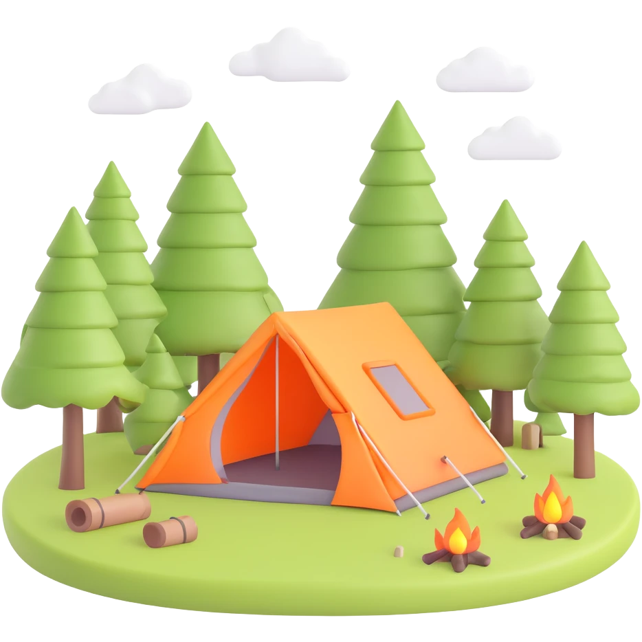 camping scene with tent and trees emoji