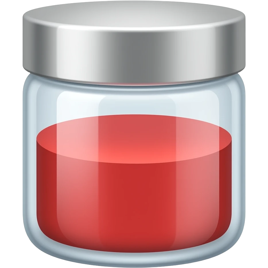 red medicine in glass container with silver lid emoji