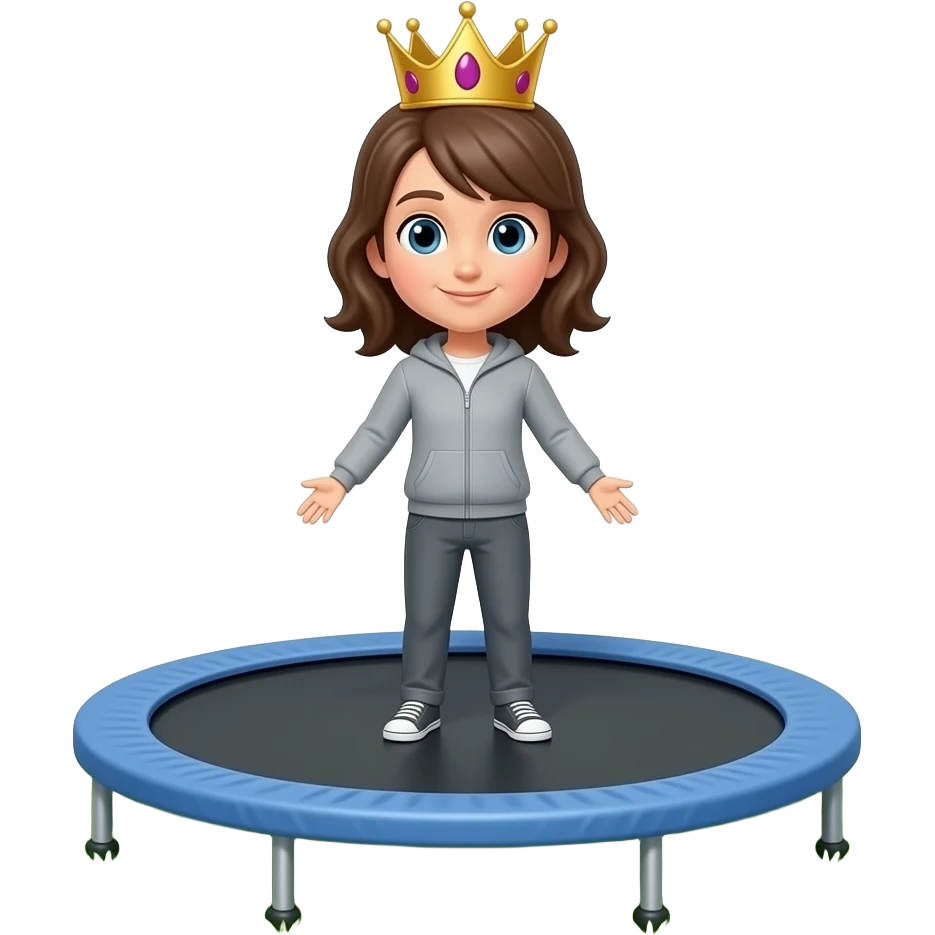 Trampolin mit Springer auf grüner Wiese Haare  nur Kranz und grau emoji