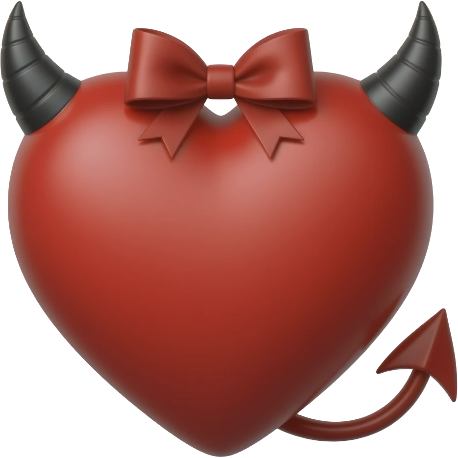 A red heart with a cute one little bow on top, devil horns, and a devil's tail—a style that's half gothic, half cute emoji