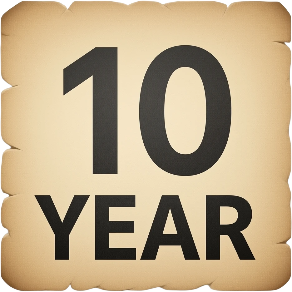 Emoji-style prison sentence stamp showing a large bold “10 YEAR ...
