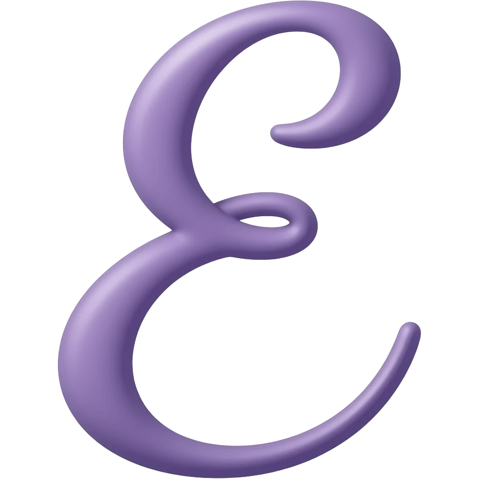 purple letter uppercase e in a cursive style emoji