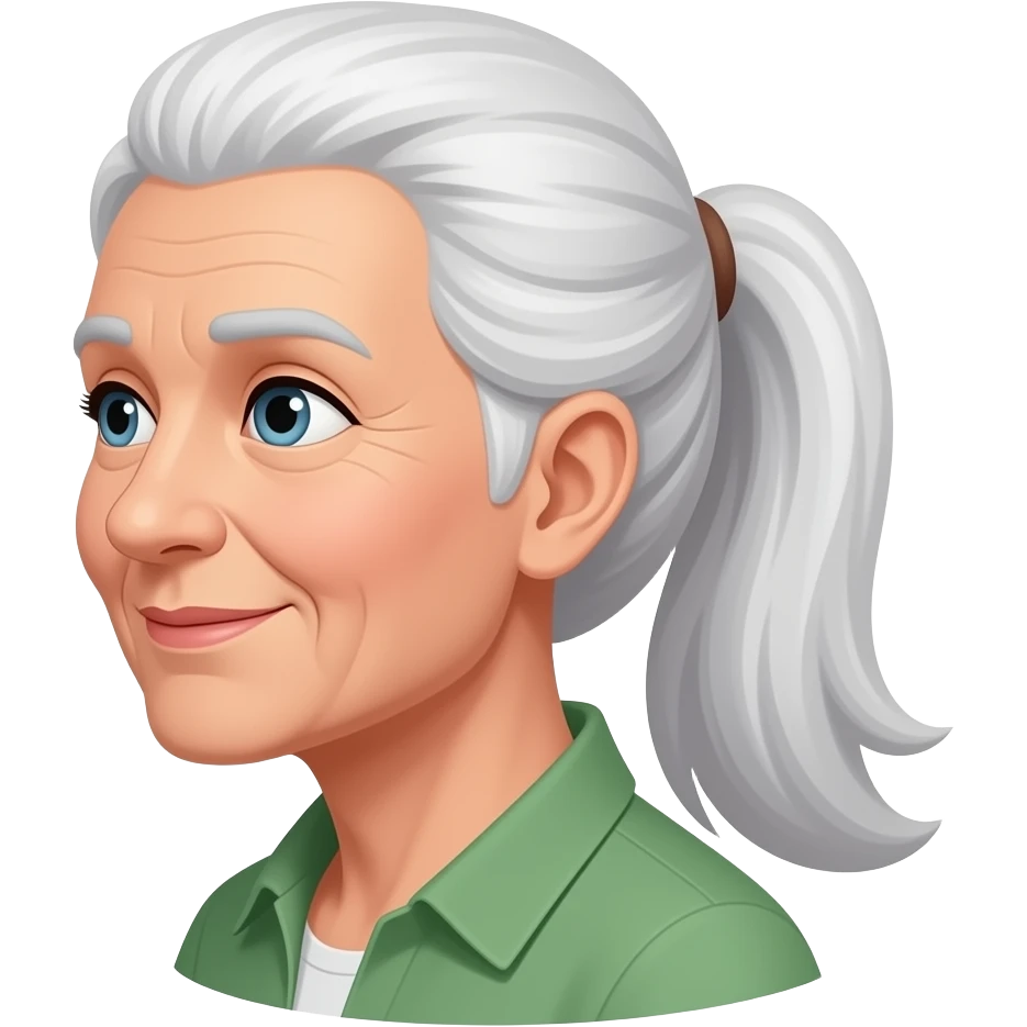 An old lady with her long white hair gathered into a ponytail. emoji