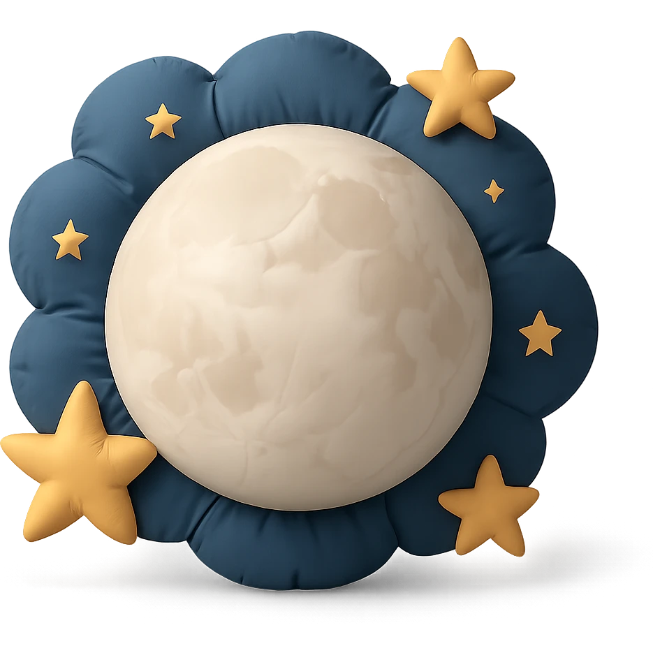 full moon surrounded by twinkling stars in a night sky, cozy and whimsical emoji