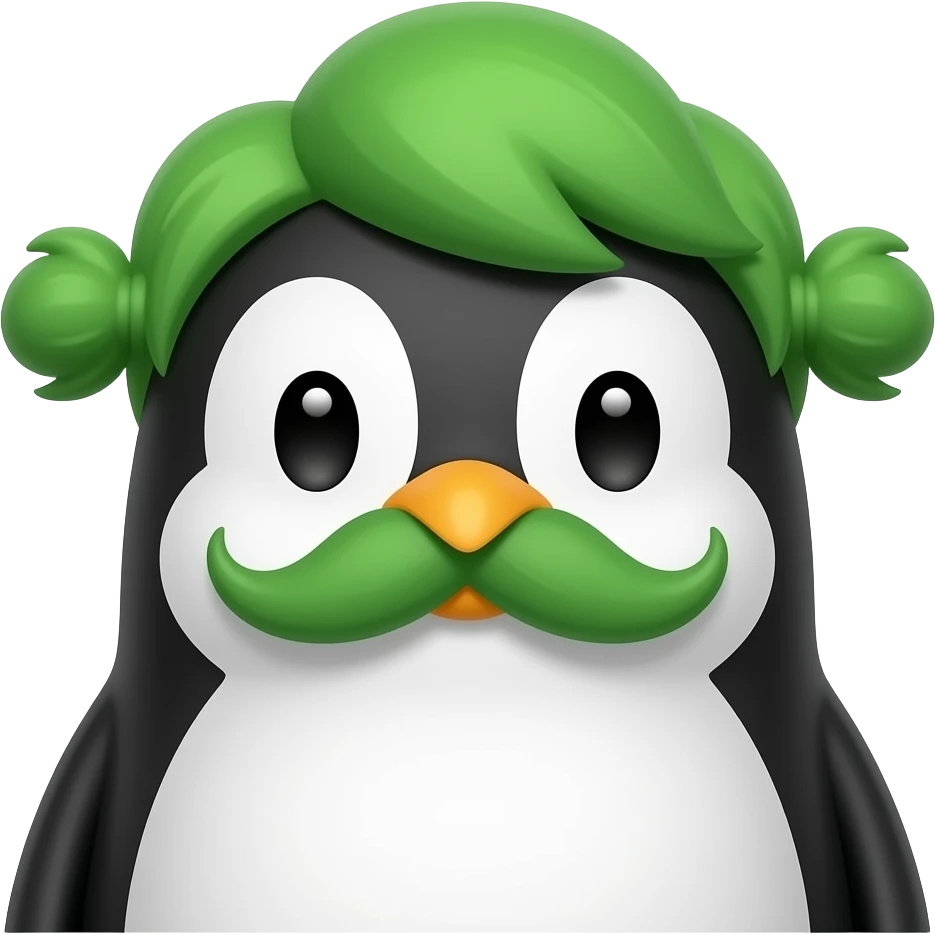 penguin with green mustache and green hair, just face emoji
