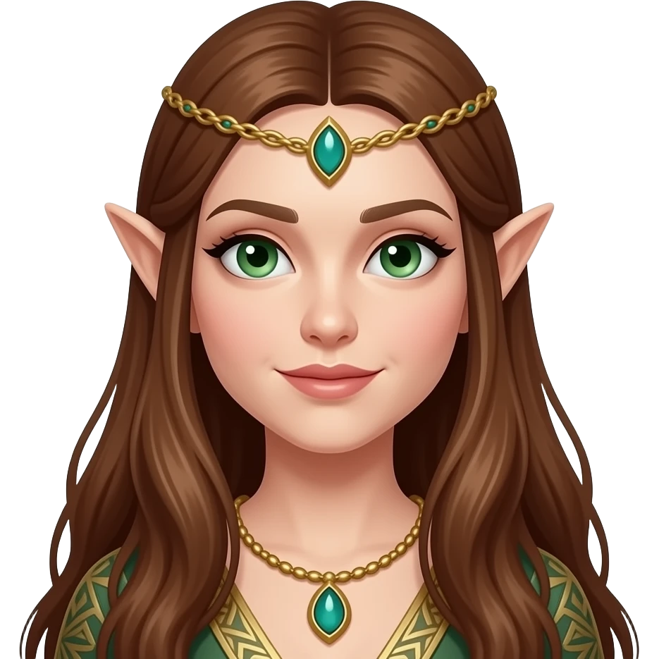 Elven queen, brown hair, green eyes emoji