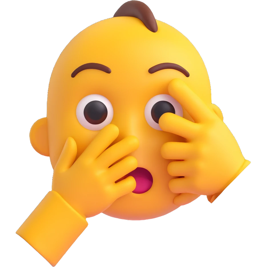 şaşırmış bir yüz, elini ağzına götürmüş, 3D emoji style emoji