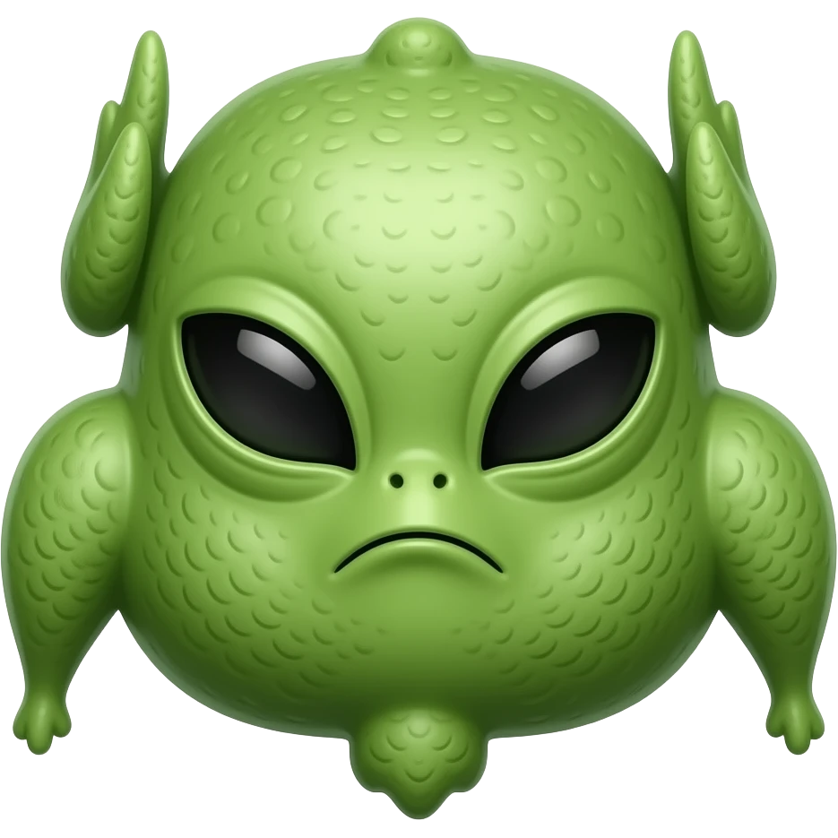 whole raw green bald chicken meat with alien eyes and an alien mouth ...