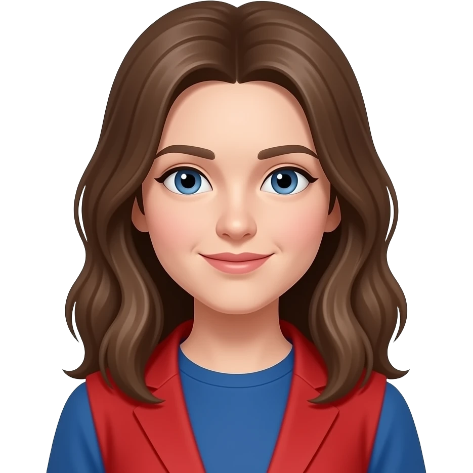 لباش قرمز، لباس بلوبری، موهاش باز بدون چتری emoji