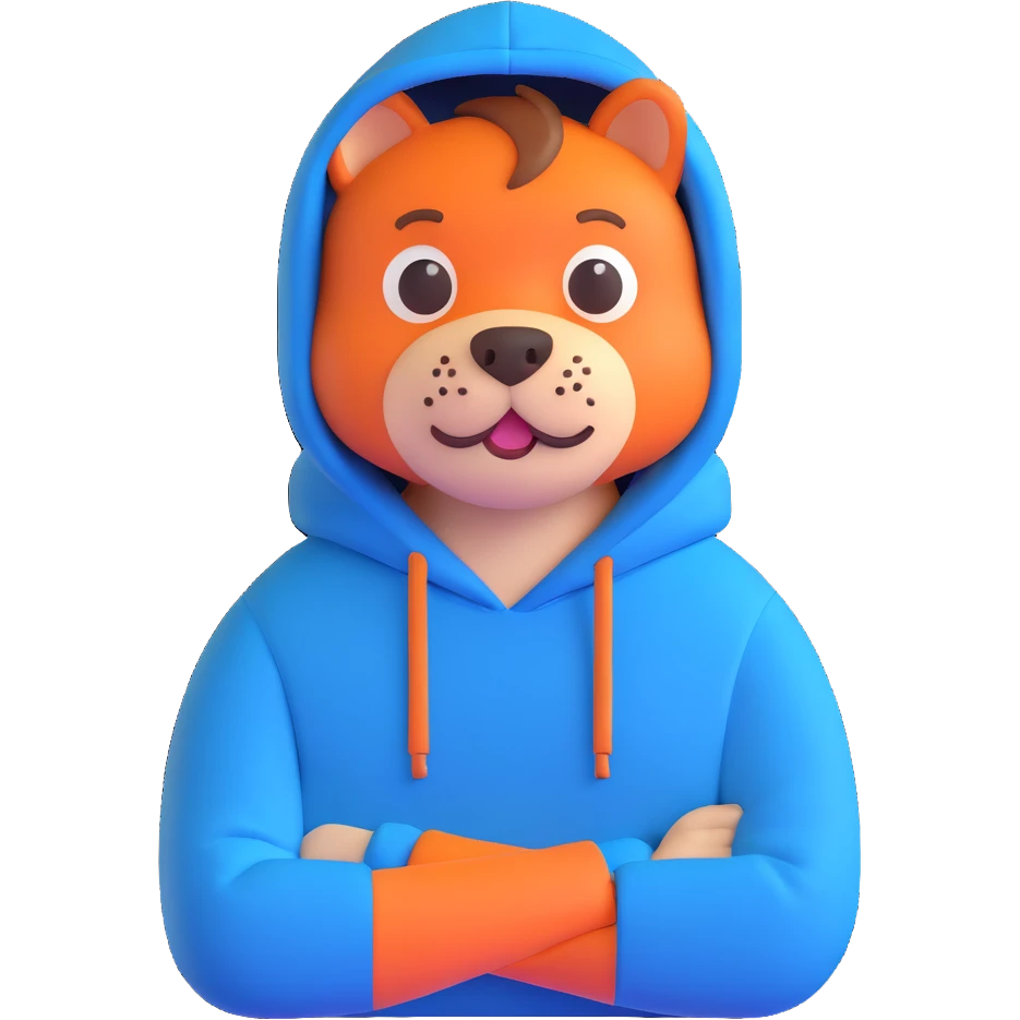 Mr. Beast wearing a blue hoodie with a cheerful expression emoji