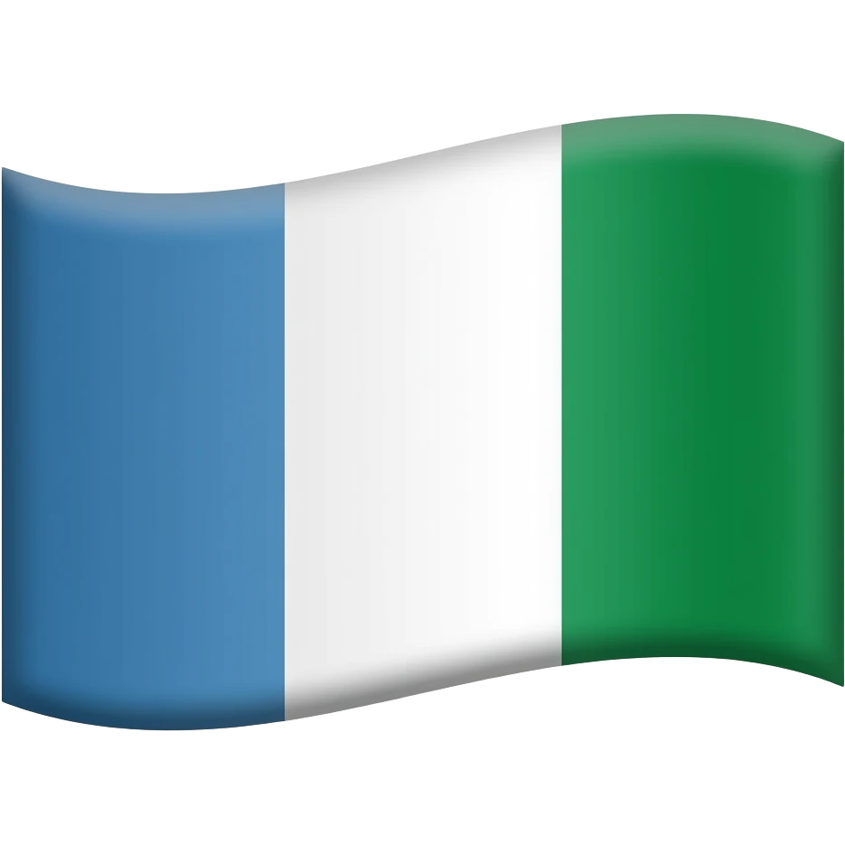 An emoji of a waving flag with three vertical stripes of colors blue, white and green emoji