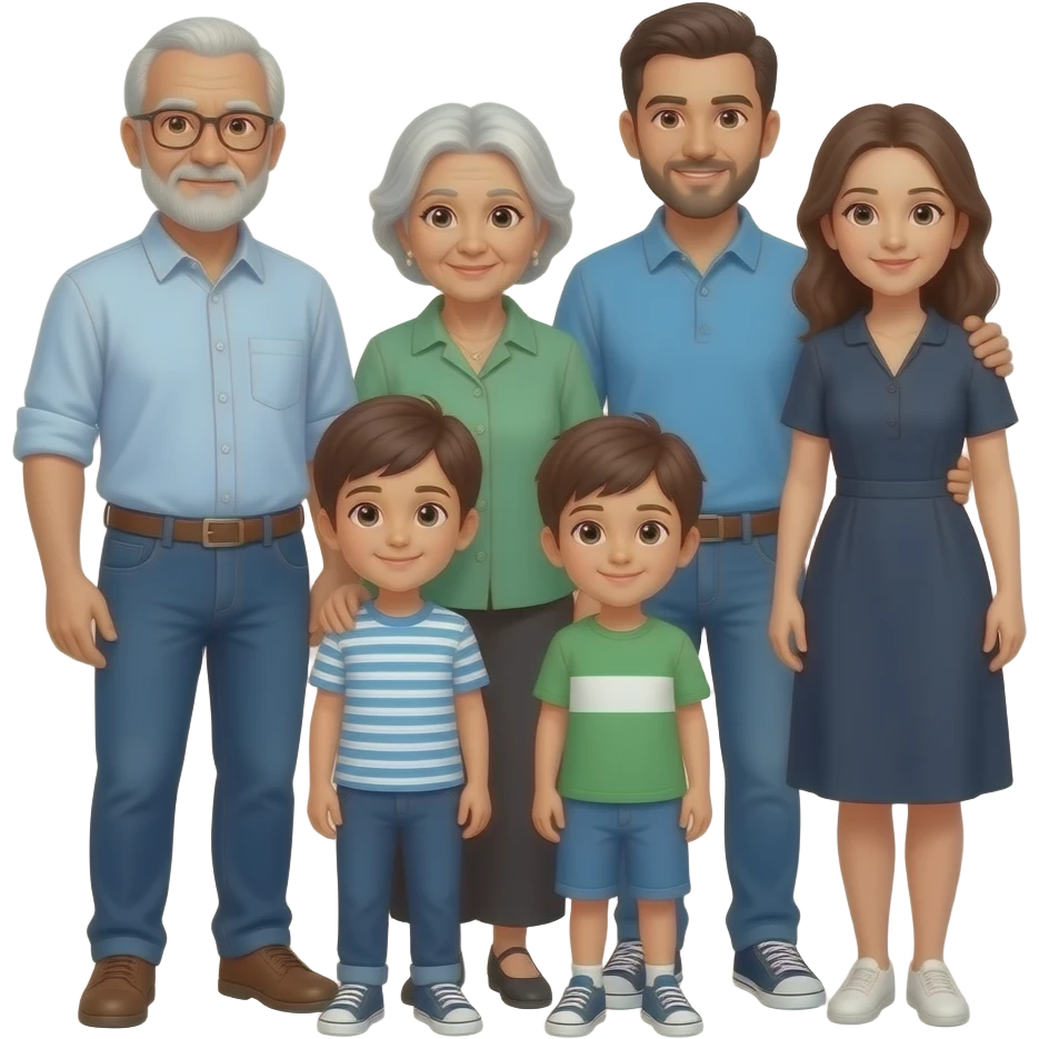 algerian family consisting of grand father, grand mother, father & mother and kids, all wearing casual clothes emoji