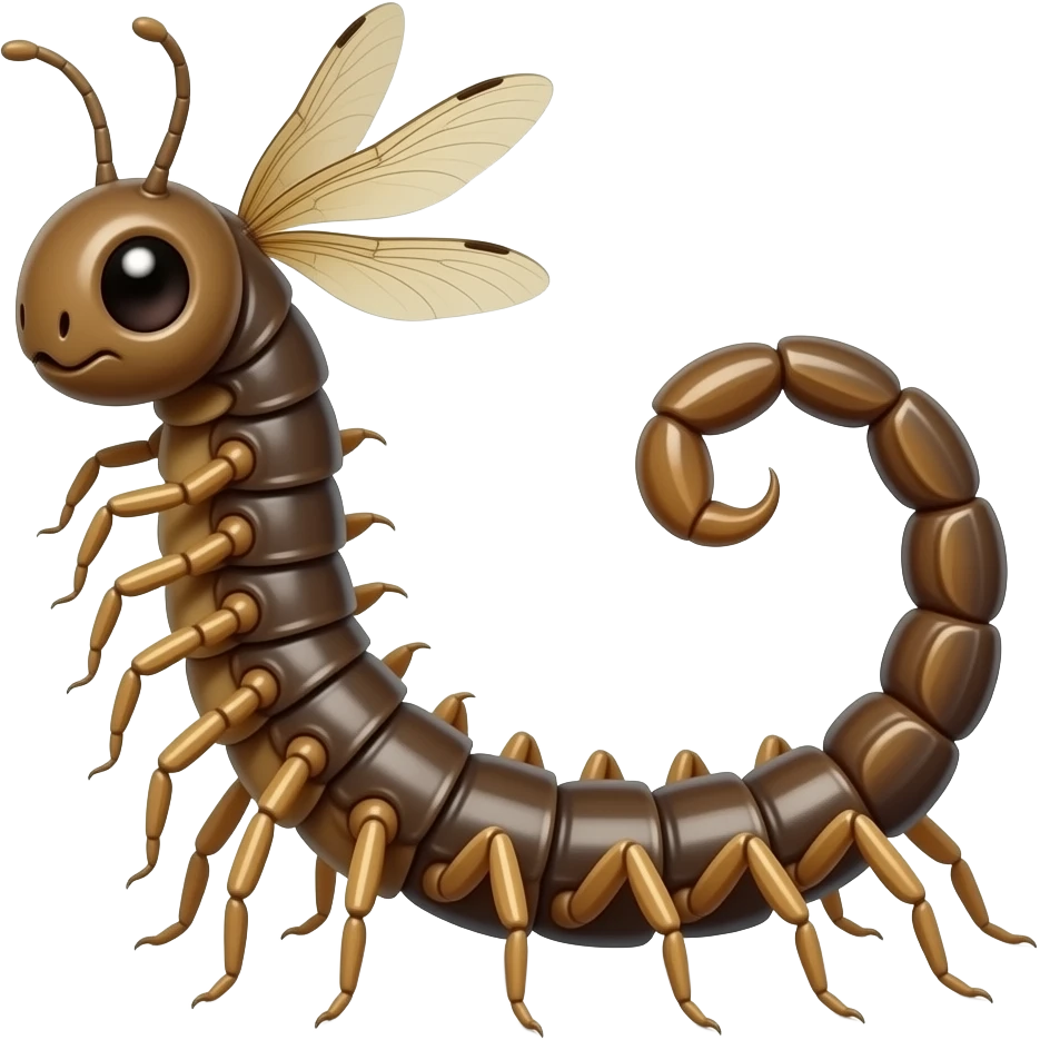 A realistic centipede with dragonfly wings near its head and a scorpion tail. emoji
