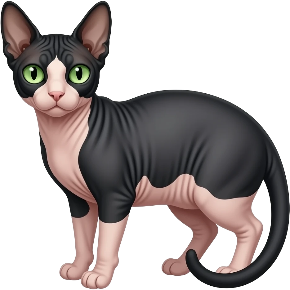 black and white Sphynx cat with green eyes emoji
