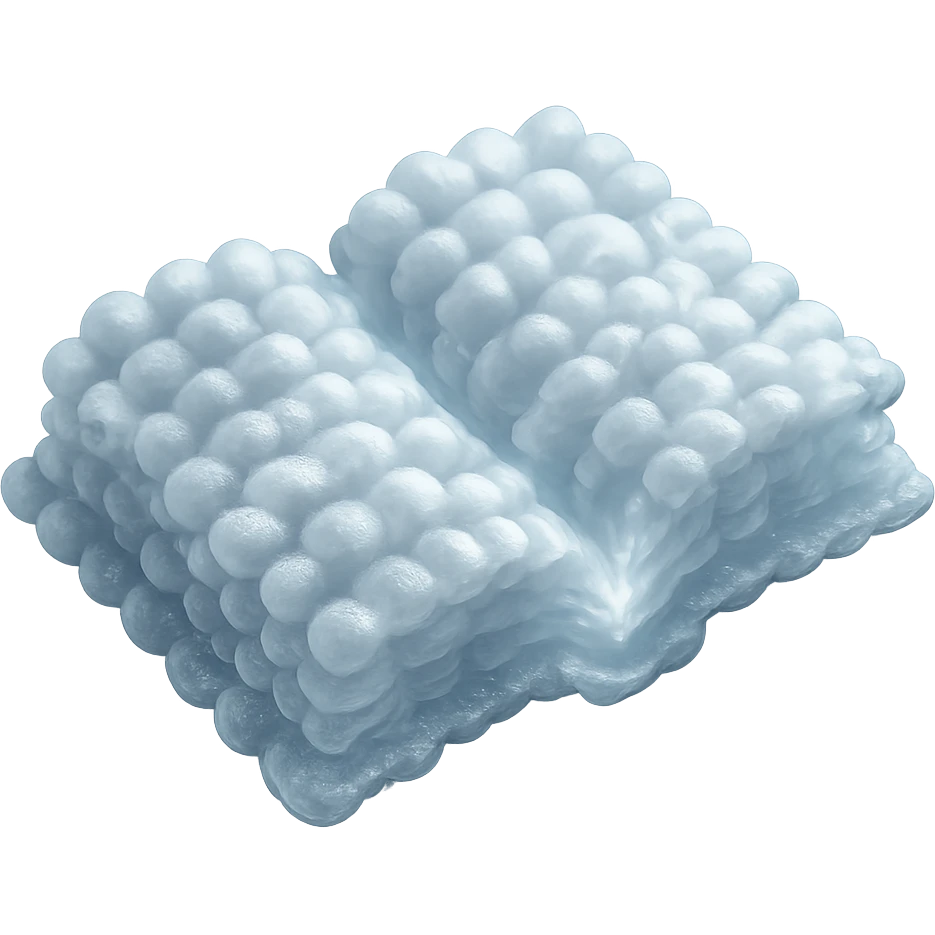 top view of a thick open book made entirely of small, very bright white fluffy convex clouds, matte glass style emoji
