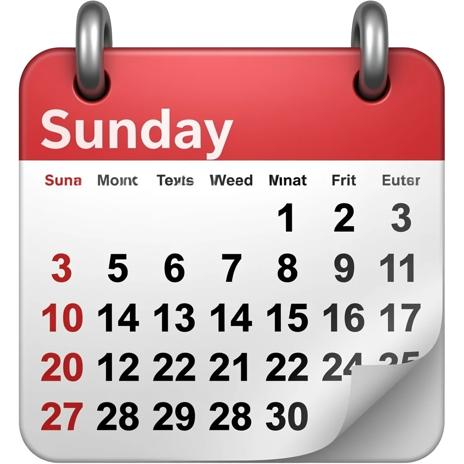 in calender sunday want to mention without any numbers emoji