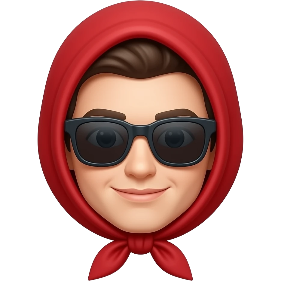 The sunglasses emoji face with a red head scarf on emoji