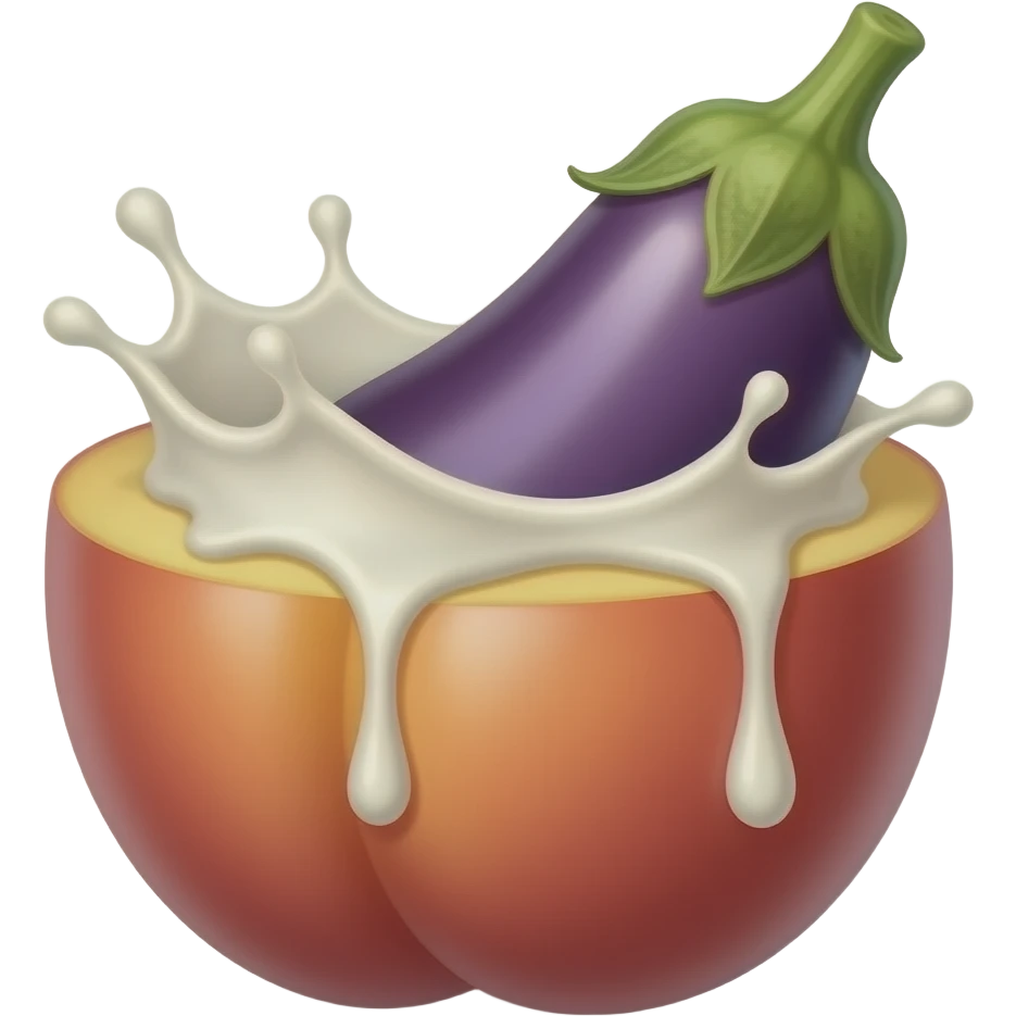 Dick eggplant inside peach butt splashing milk water emoji
